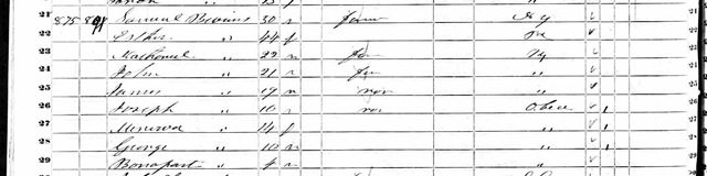 1850 Census Samuel Bivins Mahaska, Iowa
