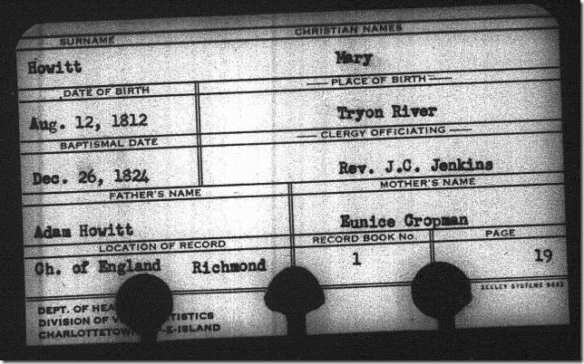 Mary Howitt baptism record 26 Dec. 1824